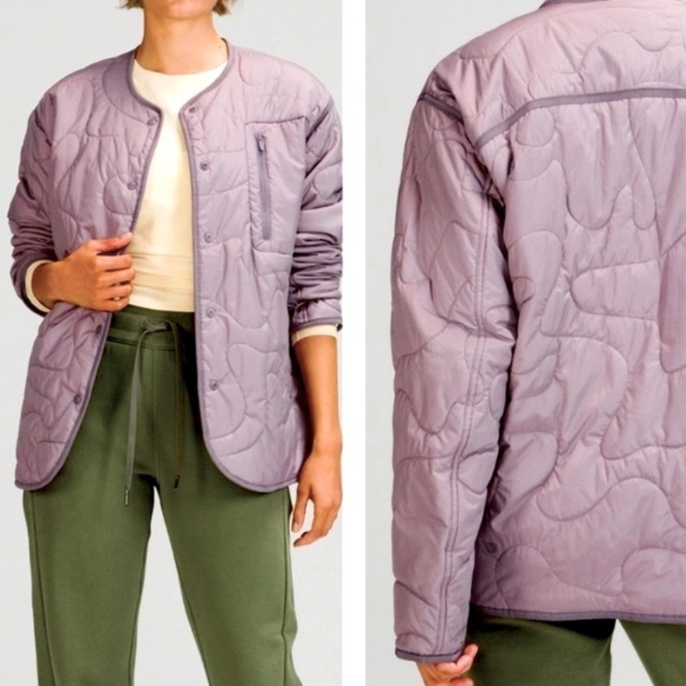 Lululemon Insulated Quilted Jacket Snap Front Closure Boxy Cut Purple Color SZ 8